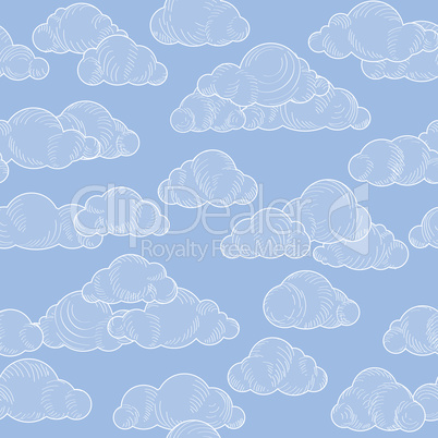 Abstract swirl cloud seamless pattern. Blue sky background