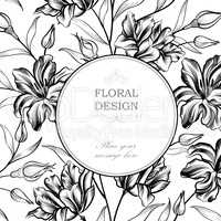 Floral background. Greeting card with flower. Flourish border. G