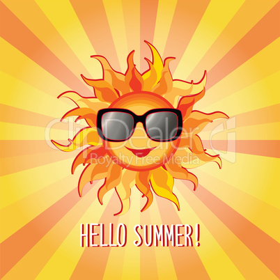 Hello summer background. Holidays cover: sun, beams