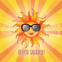 Hello summer background. Holidays cover: sun, beams