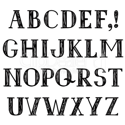 Latin alphabet. Grunge line font. Hipsters character