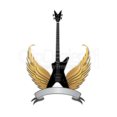 Rock music label. Winged Guitar. Musical Sign
