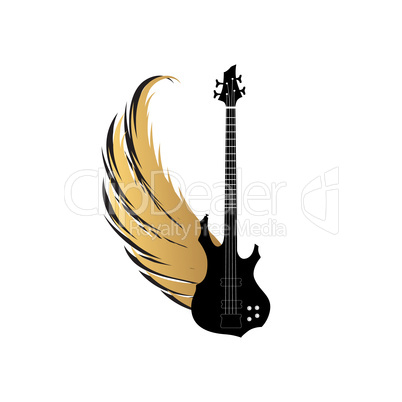 Rock music label. Winged Guitar. Musical Sign