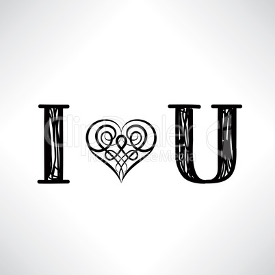 Lettering I love you. Celtic line art heart sign