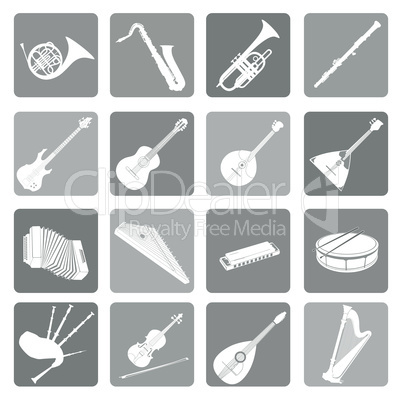 Musical instruments icon set. Folk music signs