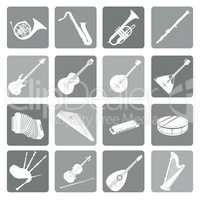 Musical instruments icon set. Folk music signs