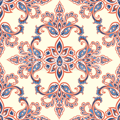 Oriental floral seamless pattern. Flower geometric ornament