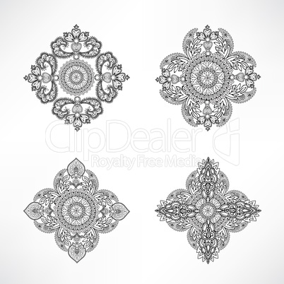 Flower oriental set. Floral geometric ornament design element