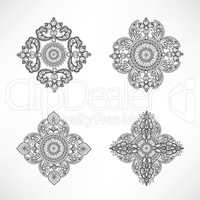 Flower oriental set. Floral geometric ornament design element