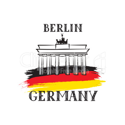 Tavel Berlin Germany sign. German flag Brandenburg Gates