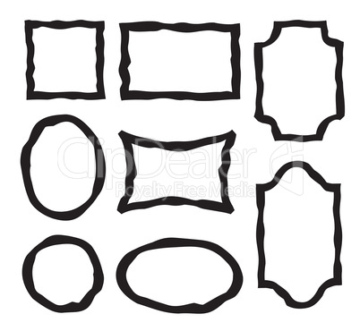 Frame set. Different shape grunge border in doodle style