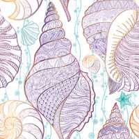 Seashell seamless pattern Summer resort background