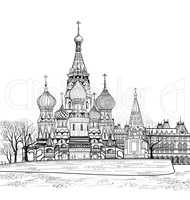 St. Basil cathedral city view, Moscow, Russia. Travel background