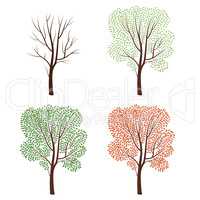 Four seasons naturedecor. Tree set. Plant seasonal