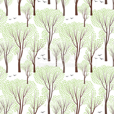 Spring nature seamless pattern. Spring tree. Forest background
