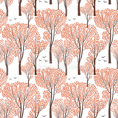 Fall nature seamless pattern Autumn trees. Forest background