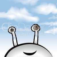 Cloudy sky background. Fictional animal looking at cloud