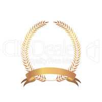 Golden award frame. Winner sign. Laurel wreath with ribbon