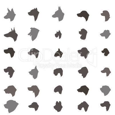 Dog head silhouette icon set Different dos breed sign