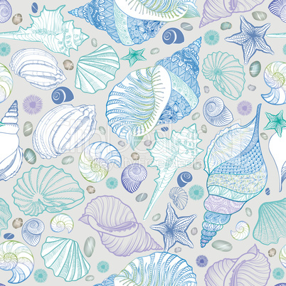 Seashell seamless pattern. Summer holiday marine background