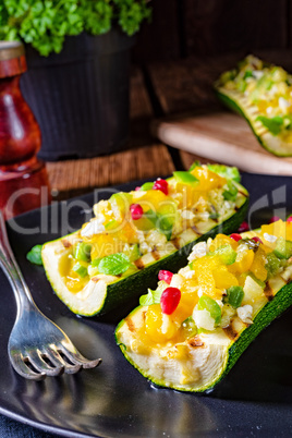 grilled zucchini stuffed with sheep's cheese and paprika.