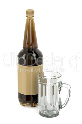 Empty mug and beer bottle