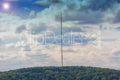 Sending tower against a blue sky.