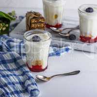 homemade yogurt in  transparent glass