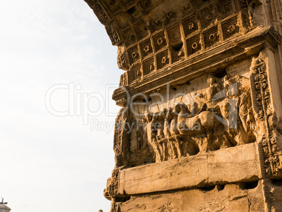 close up The Arch of Titus, ancient Rome Italy
