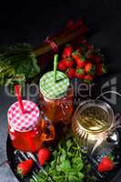 a fruit lemonade with strawberries rhubarb and mint