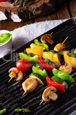 rustic vegetable shashlik with green asparagus and paprika