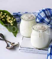 glass jars with homemade yogurt