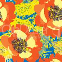 Abstract floral seamless pattern. Pop art style flower background