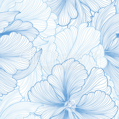Floral engraved seamless pattern. Flower garden background