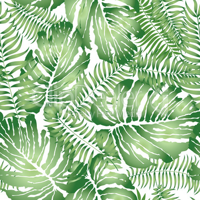 Floral geomtric tile pattern. Tropical leaves summer background