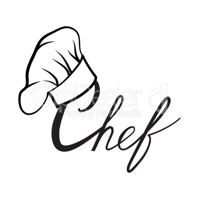 Cook hat. Drawn lettering sign. Hat chef cook. Hat chef-cooker.