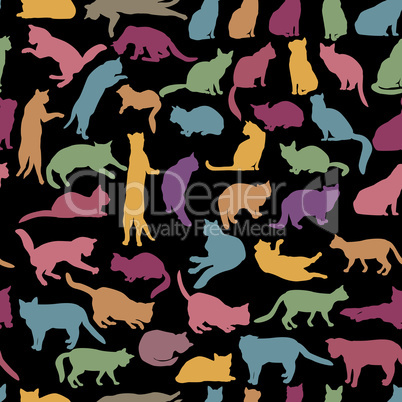 Cats seamless pattern. Kitten silhouettes. Pet backgroound