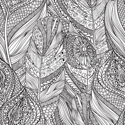 Abstract line seamless pattern Ornamental ethnic feather texture