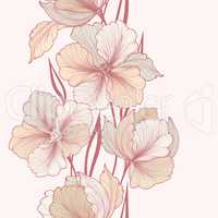 Floral background. Flower greeting card. Flourish seamless border