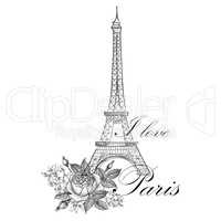 Paris sign. French famous landmark Eiffel tower. Travel France label