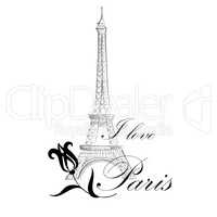 Paris sign. French famous landmark Eiffel tower. Travel France label