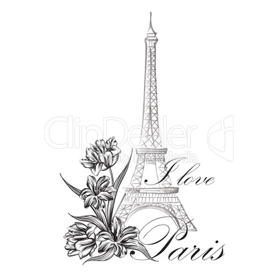 Paris sign. French famous landmark Eiffel tower. Travel France label