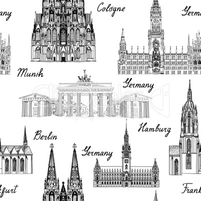 Travel seamless pattern. Germany background. Famous landmarks.