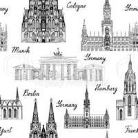 Travel seamless pattern. Germany background. Famous landmarks.