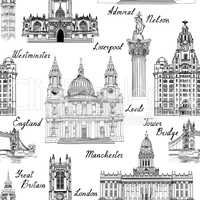 Travel Europe famous city landmark. UK seamless pattern