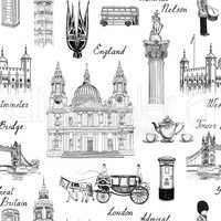 London landmark seamless pattern. Travel Europe draw background