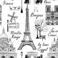 Travel Paris city seamless pattern. Europe famous place background