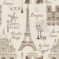 Travel Paris city seamless pattern. Europe famous place background