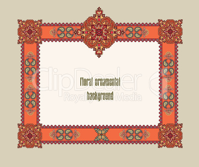 Flourish geometric frame. Abstract floral asian card background.