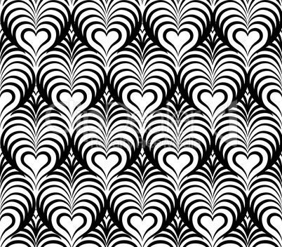 Abstract floral seamless pattern. Line heart shape oriental ornament